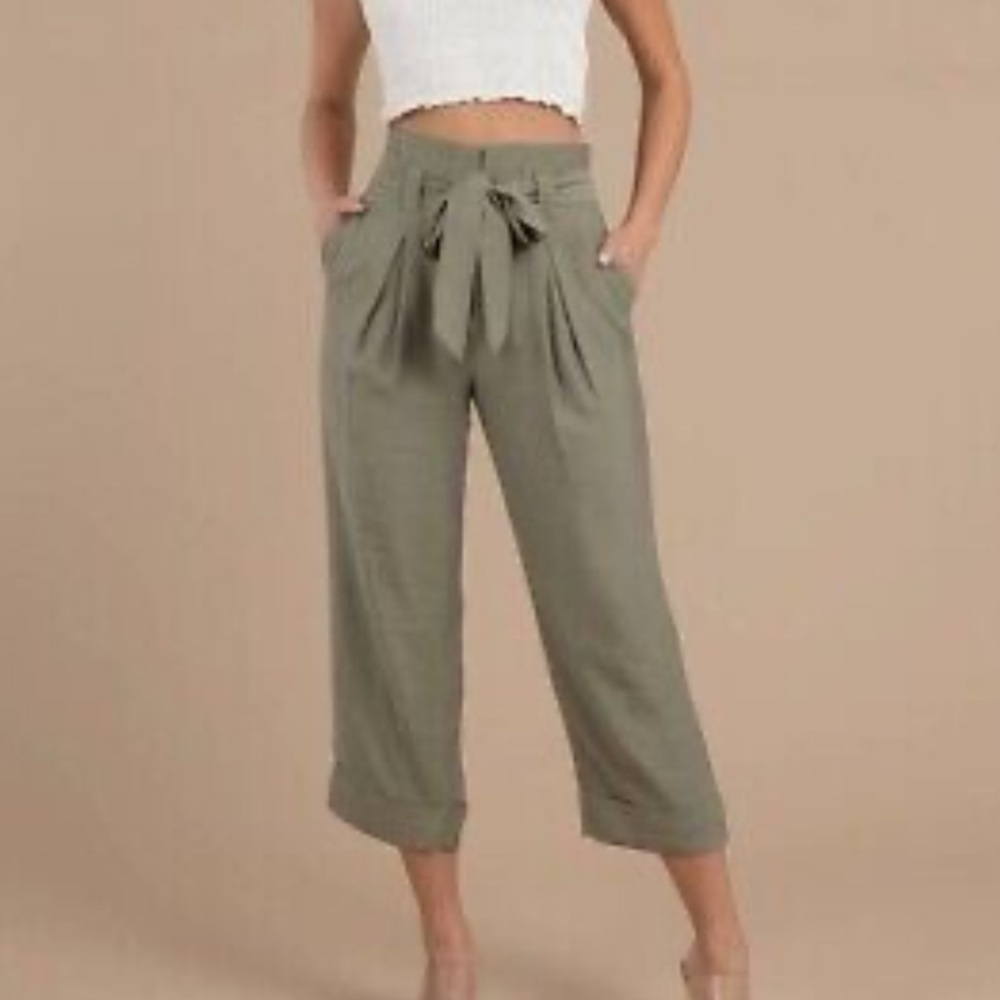 J.O.A. Venture Casual Olive Green Paper Bag Waist Pants Large L1